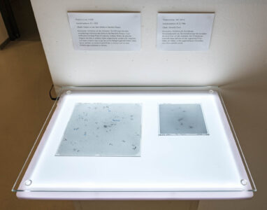 CUNO HOFFMEISTERS PLATTENSAMMLUNG in der Sternwarte Sonneberg beinhaltet auch sogenannte "Entdeckerplatten" auf denen der Astronom Hoffmeister verschiedene Vermerke notiert hat. Foto: Wolfgang Grau CUNO HOFFMEISTERS PLATTENSAMMLUNG