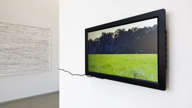 Ausstellungsansicht mit: Juliane Schmidt, Aufgabe, 2012, HD-Videoloop, 3:50 min